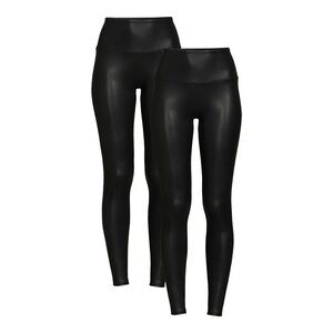 Time and Tru Women's High Rise Faux Leather Black Ankle Leggings, 2 Pk NWT